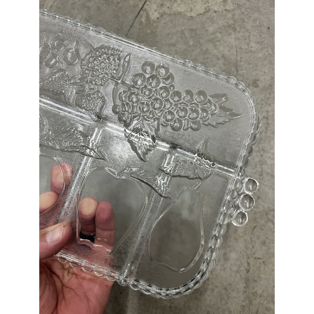 5 Divided Indiana Clear Glass Relish Tray/Platter Fruit Design - Picture 11 of 16